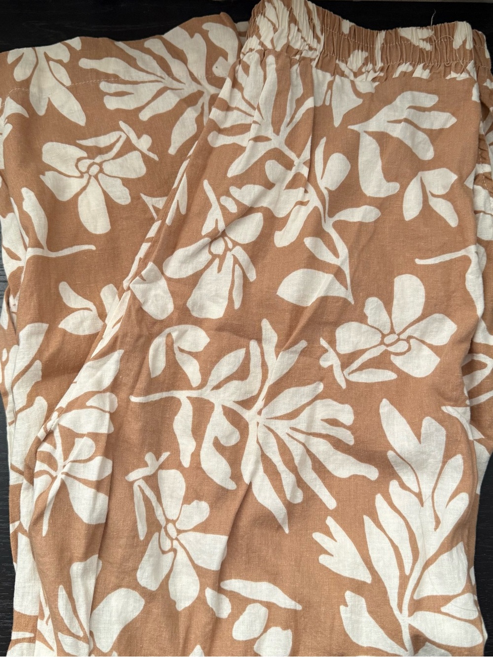 Christian Siriano Tan and White Wide-Leg Floral Pants